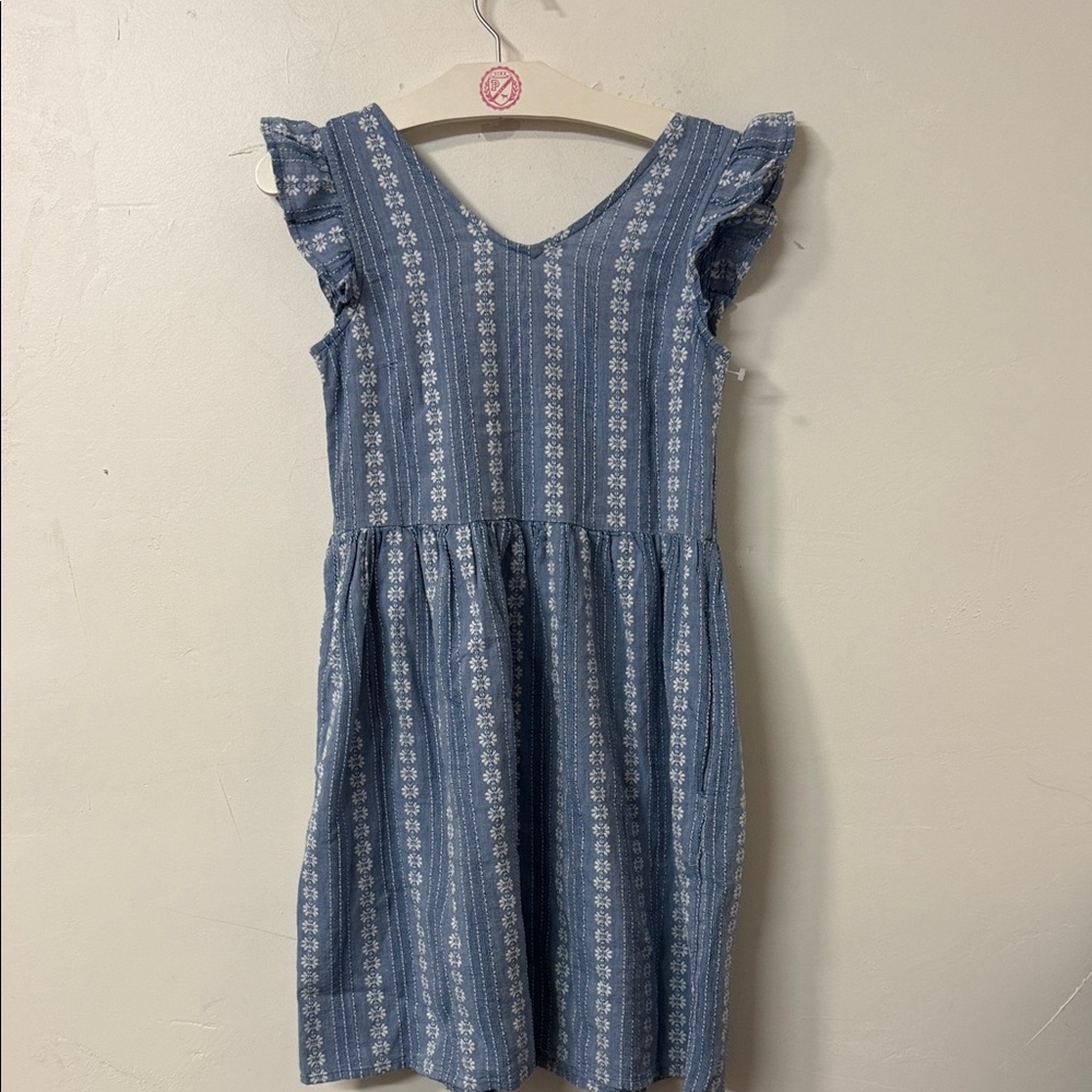 Charming Blue Kids Dress with Ruffled Sleeves